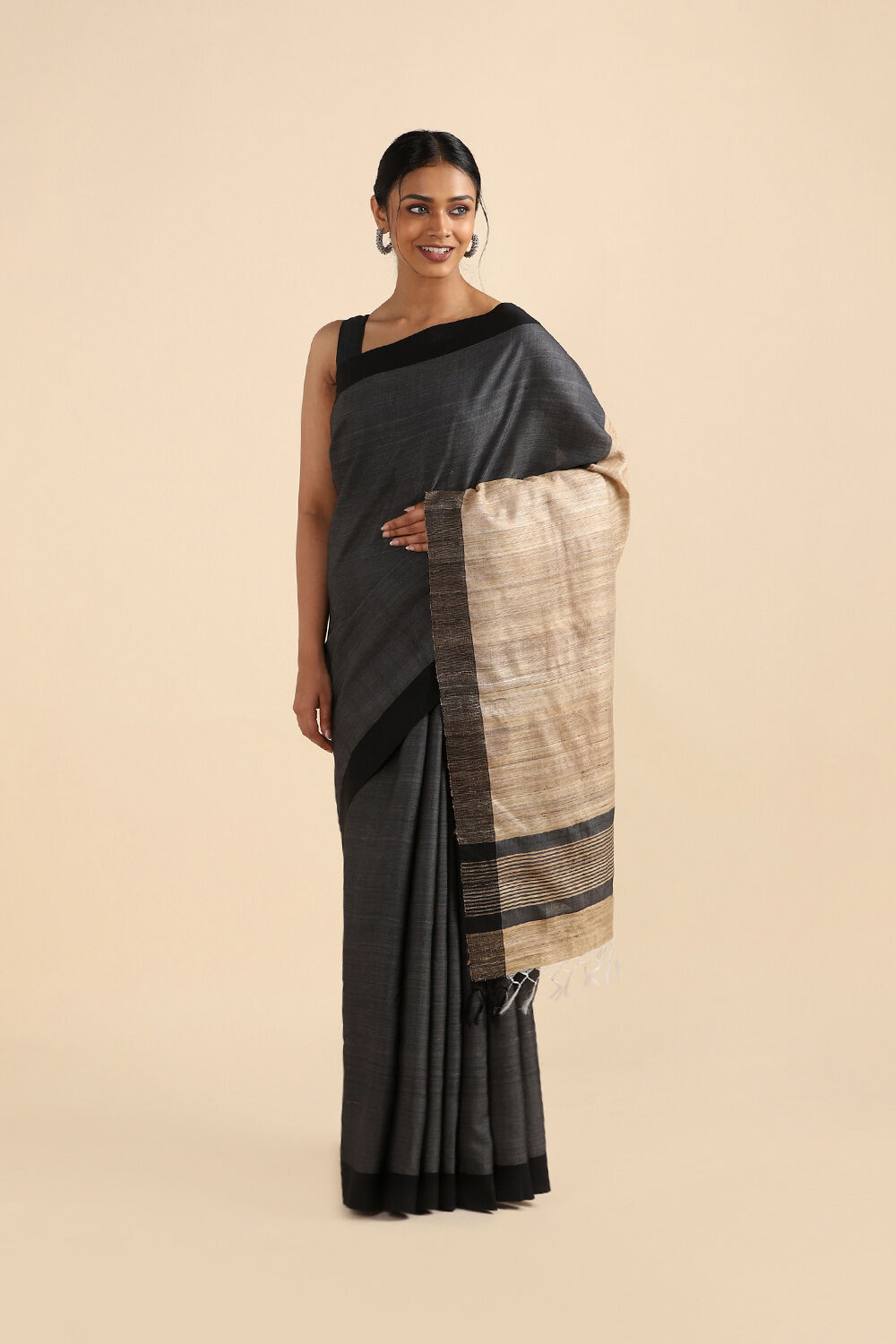 Black Pure Silk Viscose Bhagalpuri Saree image number null