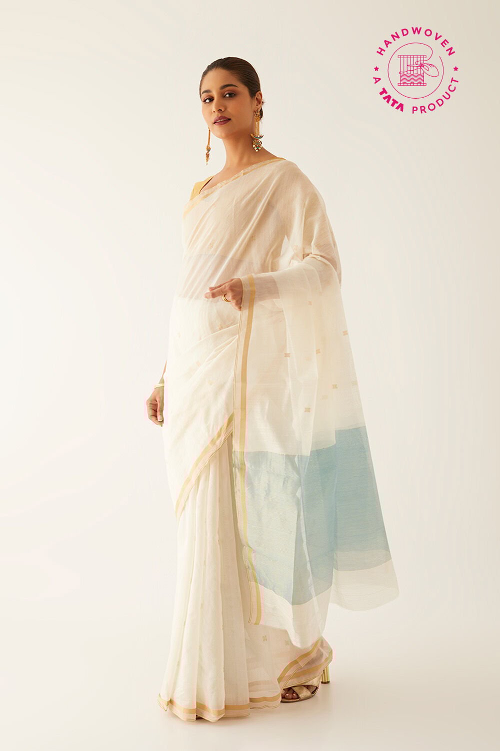 Yellow Pure Silk Cotton Chanderi Saree image number null