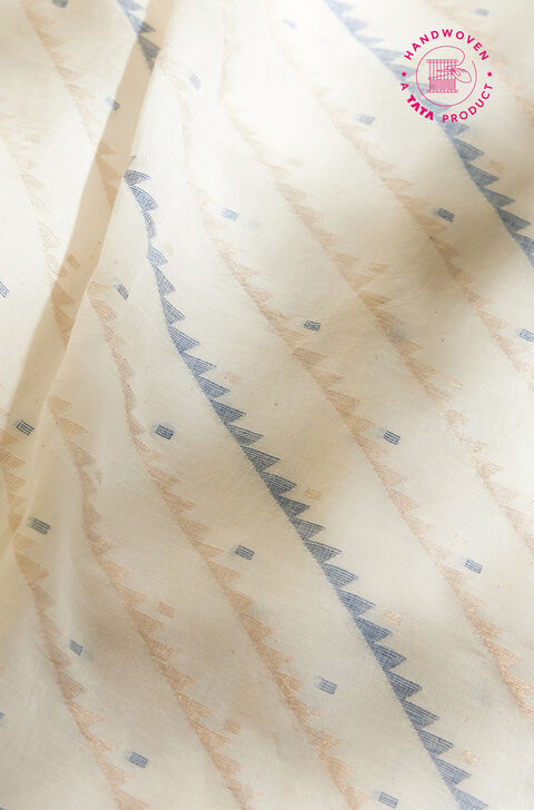 Off White Khadi Cotton Bengal Jamdani Saree