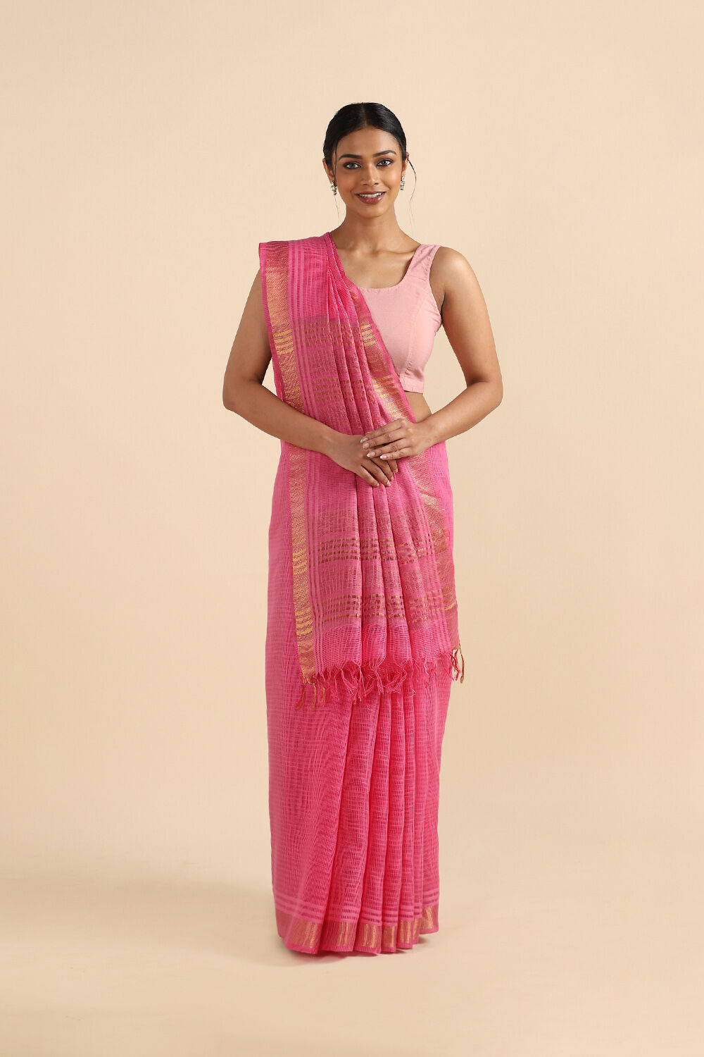 Pink Pure Silk Woven Saree image number null