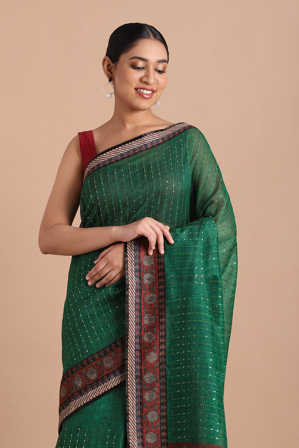 Green Pure Embroidered Saree image number null