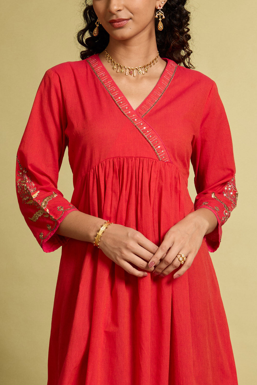 Pink Embroidered Pure Cotton Kurta image number null