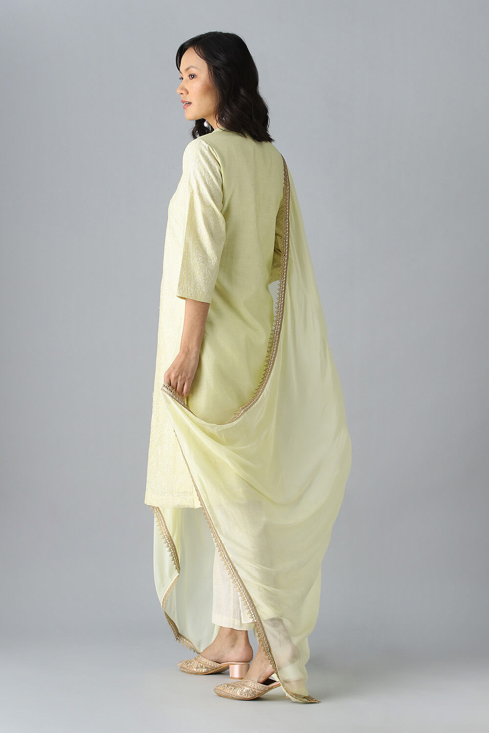 Light Yellow Silk Cotton Embroidered Kurta Set image number null