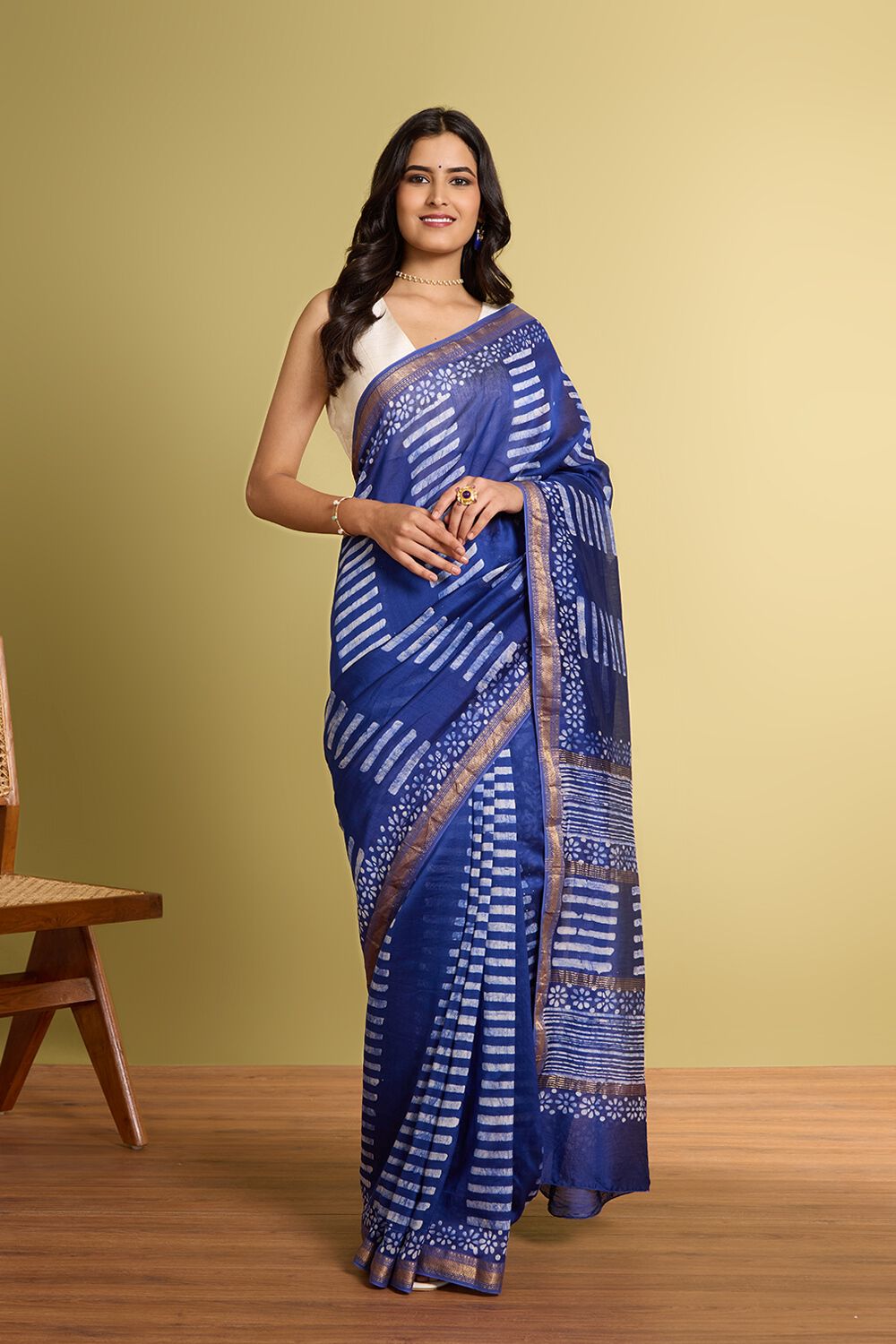 Dark Blue Pure Silk Cotton Batik Saree image number null