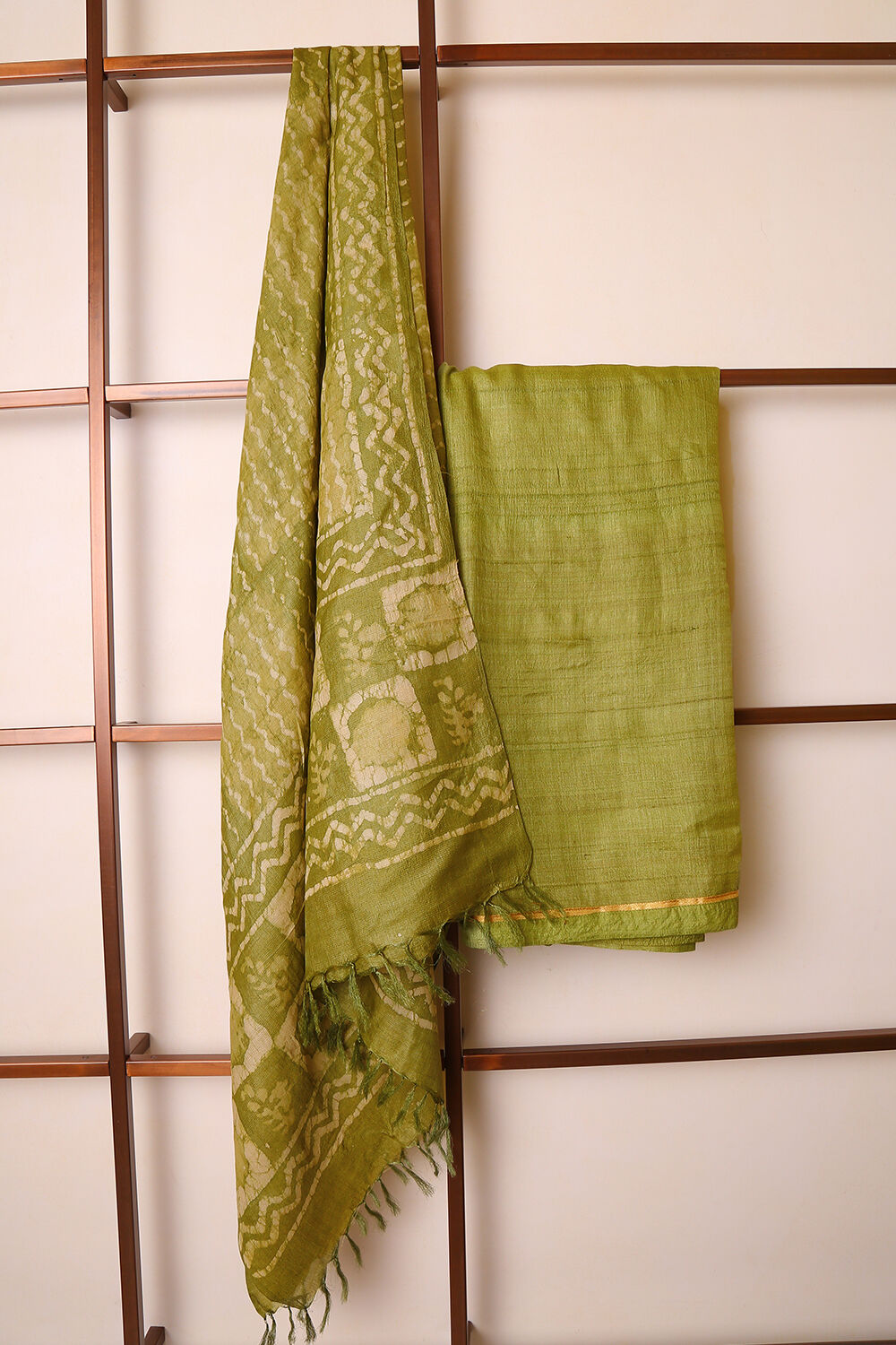 Pista Green Pure Tussar Silk Suit Set image number null