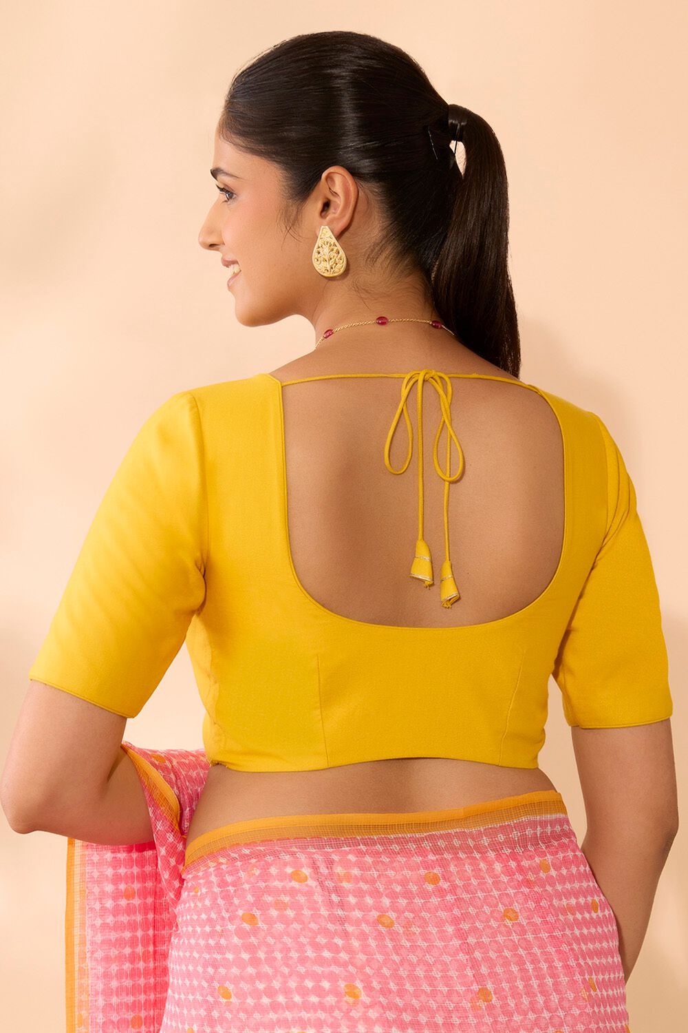 Yellow Pure Viscose Silk Woven Blouse image number null