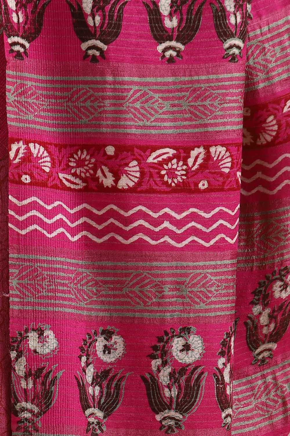 Dark Pure Pink Tussar Printed Saree image number null