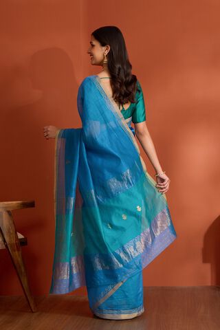 Dark Blue Pure Silk Cotton Chanderi Woven Saree thumbnail image number null