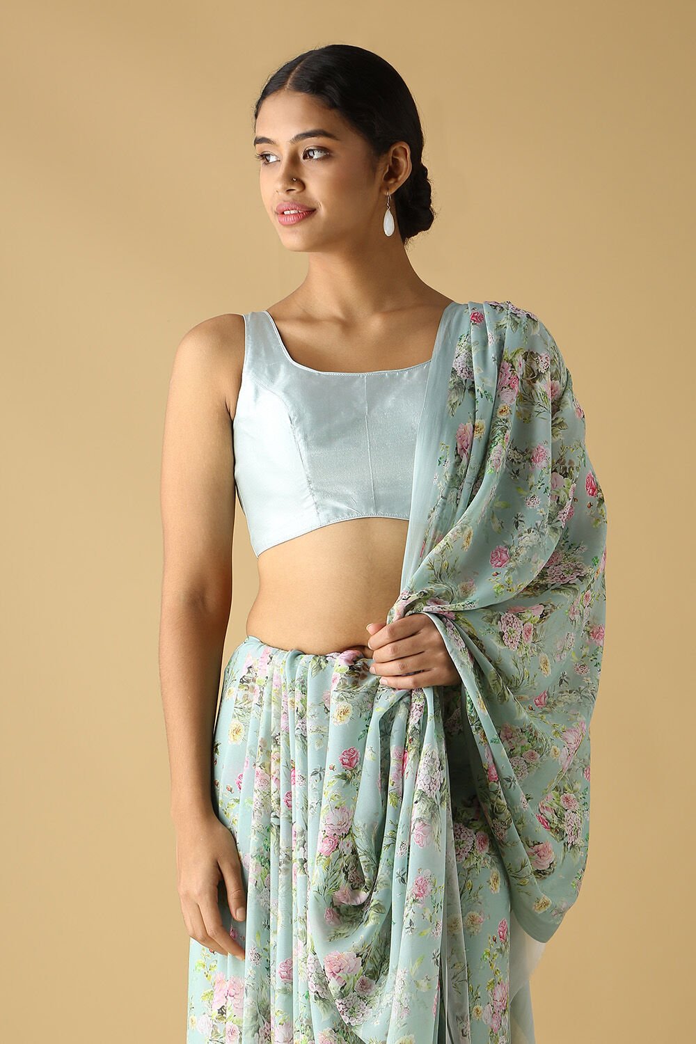 Light Blue Viscose Crepe Digital Printed Saree image number null