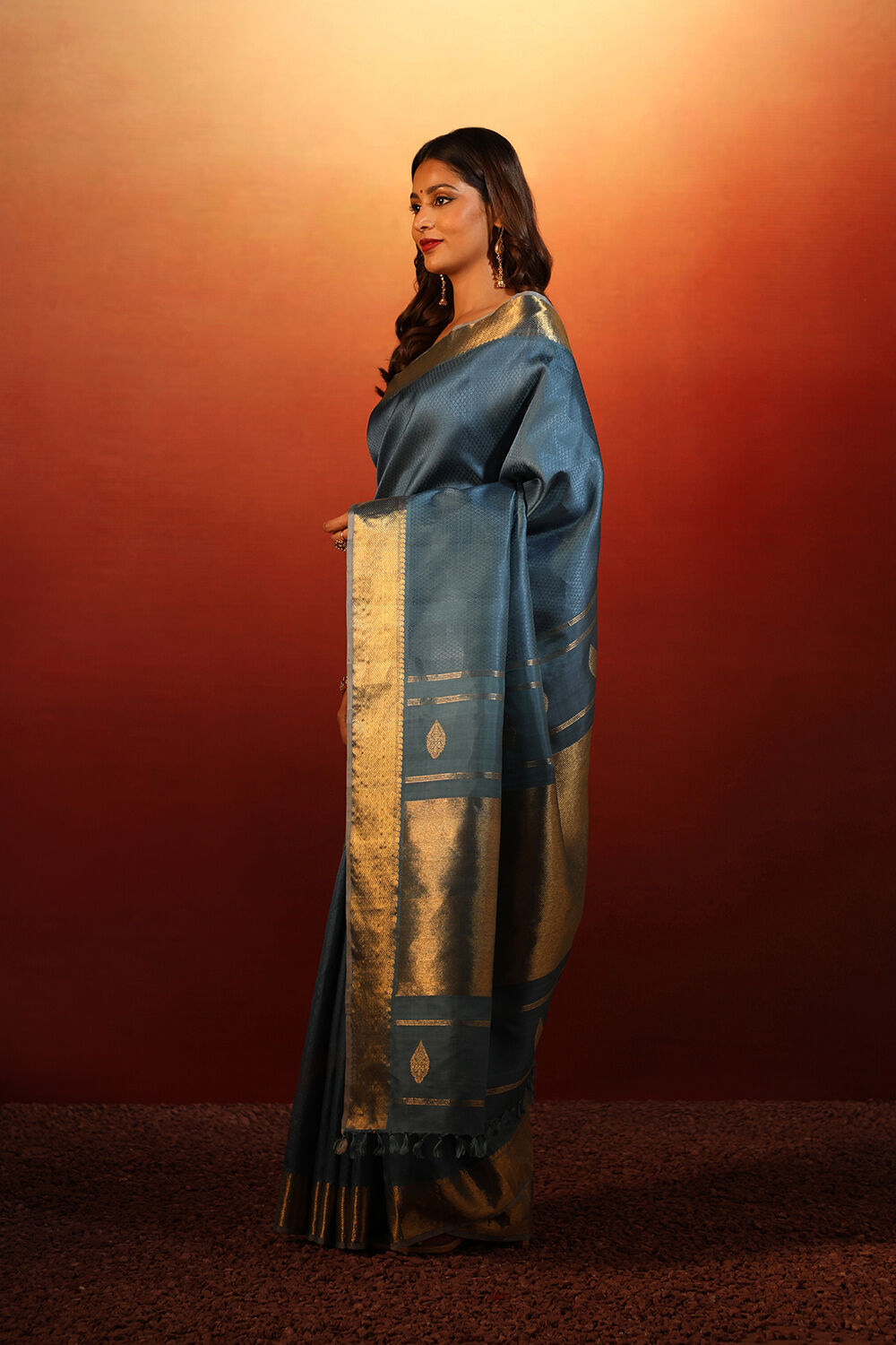 Blue Woven Pure Silk Kanjivaram Saree image number null
