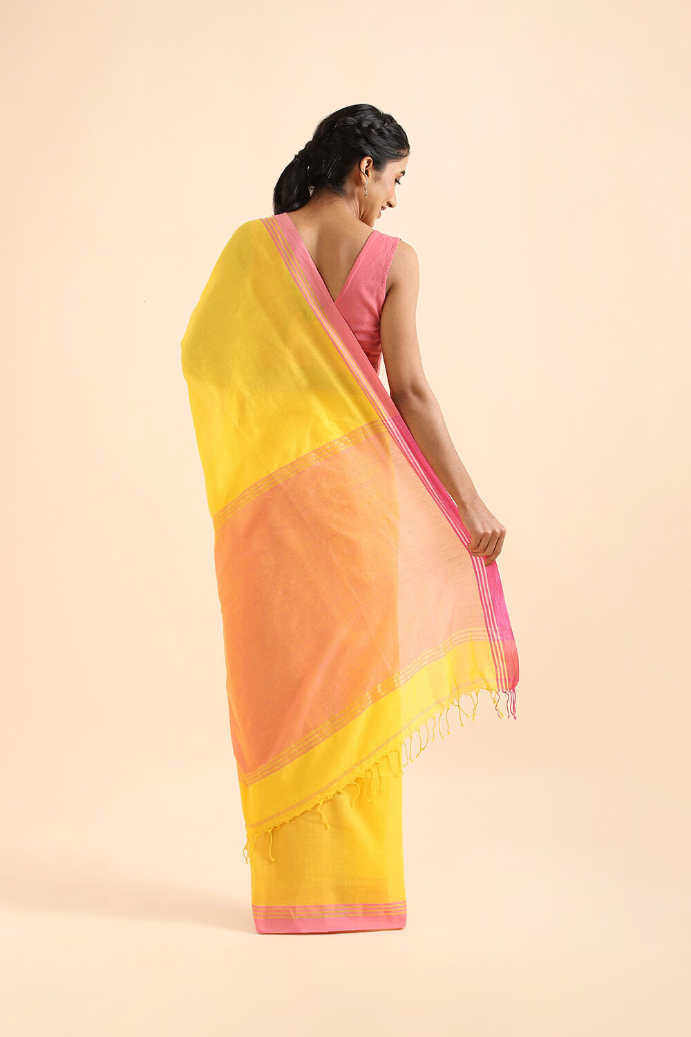 Yellow Pure Cotton Bengal Saree image number null