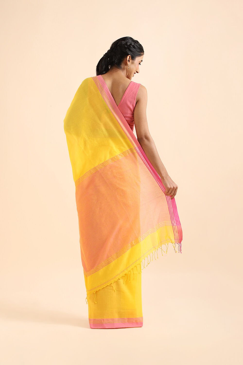 Yellow Pure Cotton Bengal Saree image number null