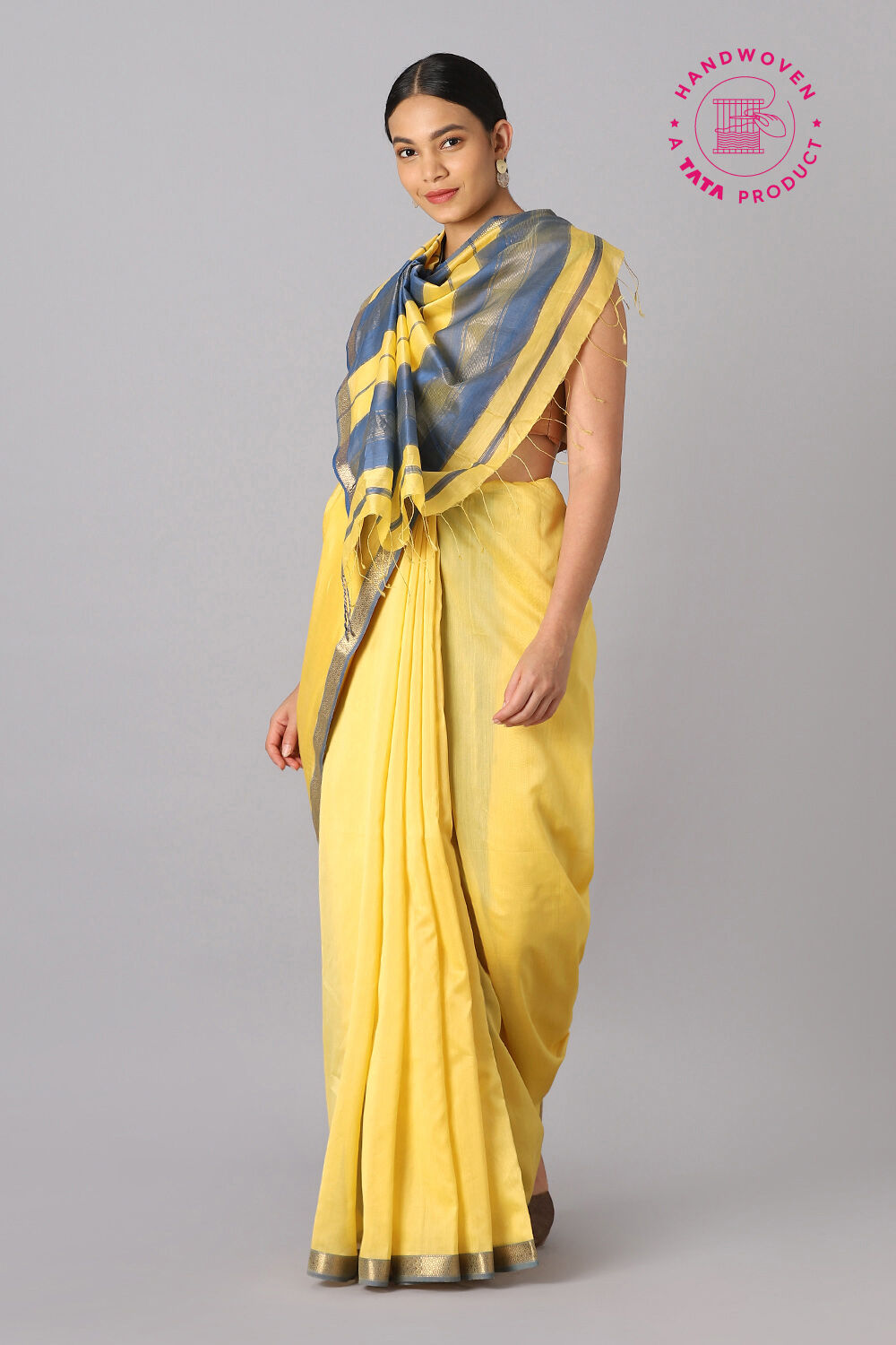Yellow Pure Silk Cotton Maheswari Saree image number null