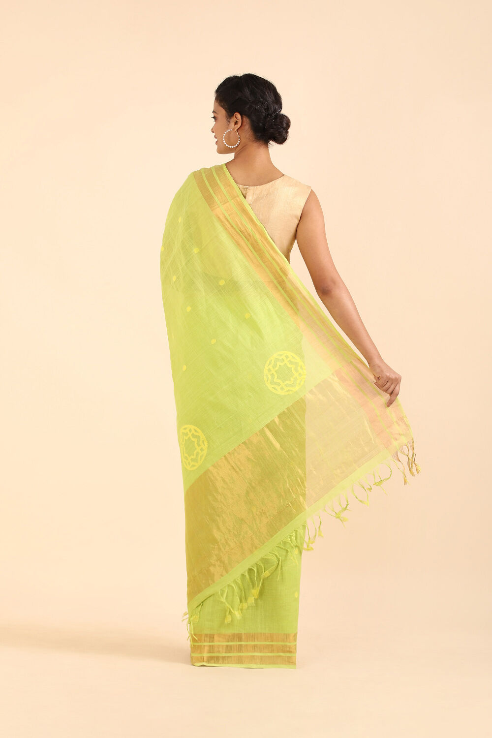 Light Green Pure Khadi Cotton Ponduru Jamdani Saree image number null