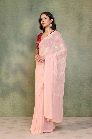 Light Pink Viscose Georgette Embroidered Saree thumbnail image number null