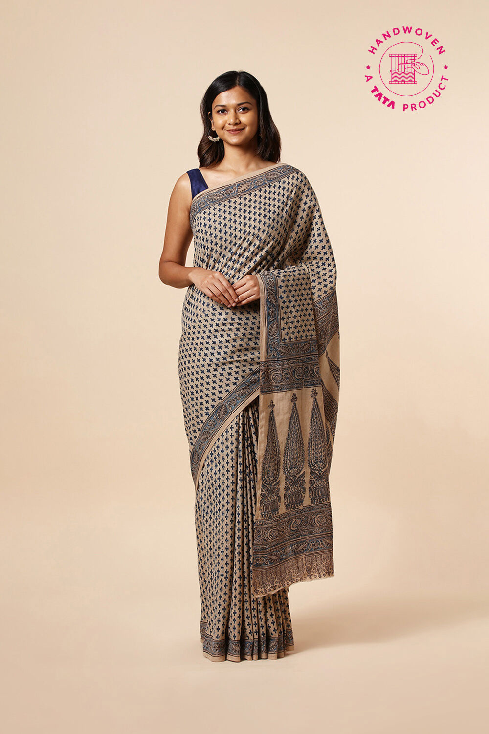 Beige Pure Khadi Cotton Printed Kalamkari Saree image number null
