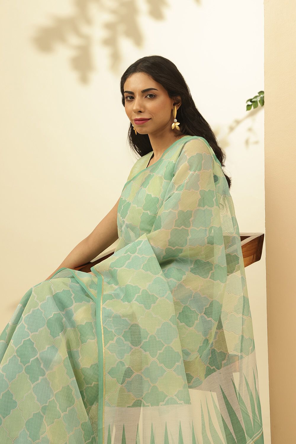 Green Screen printed Pure Silk Cotton Saree image number null