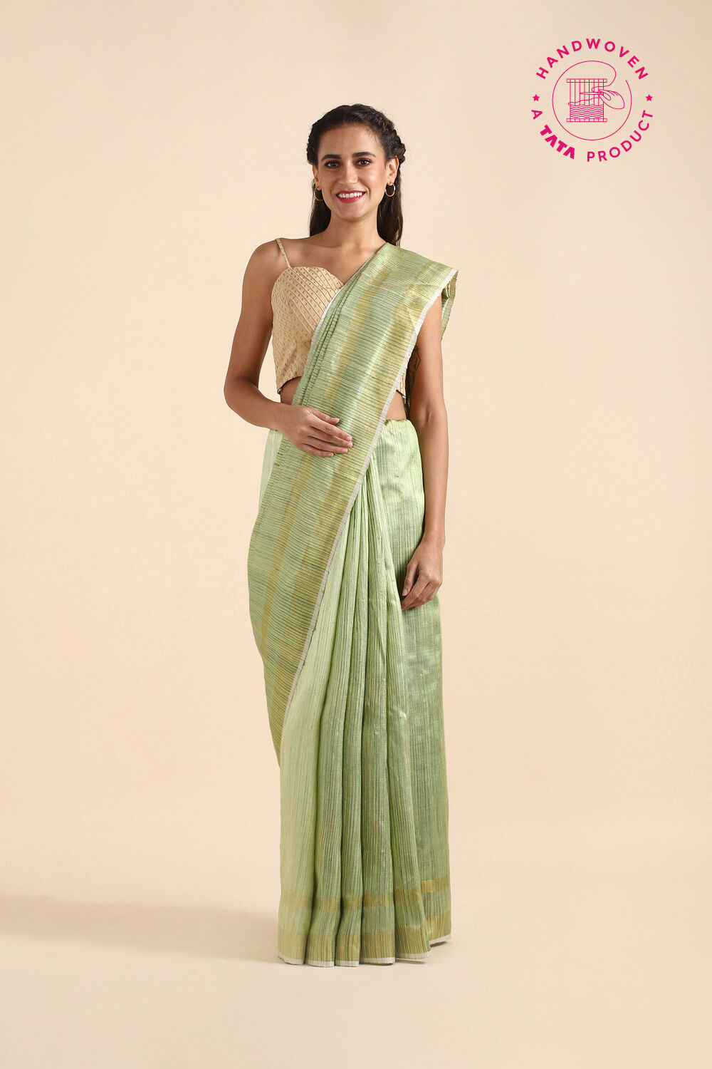 Light Green Pure Tussar Silk Tie and Dye Saree image number null
