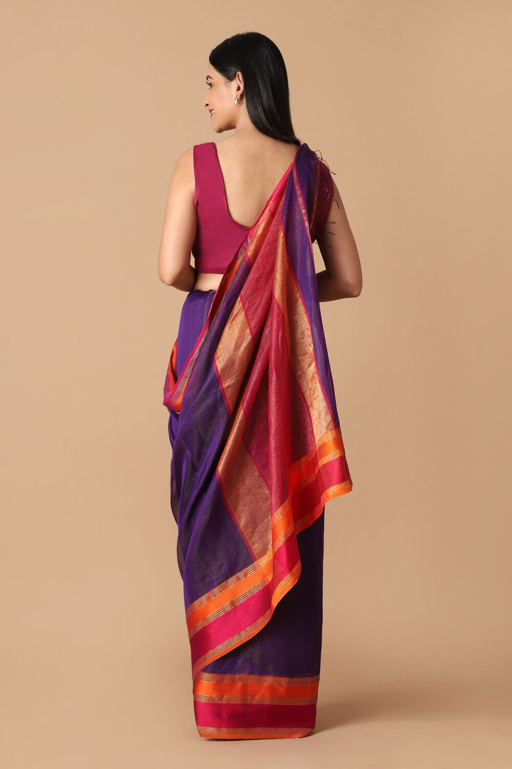 Purple Pure Silk Cotton Maheswari Saree image number null