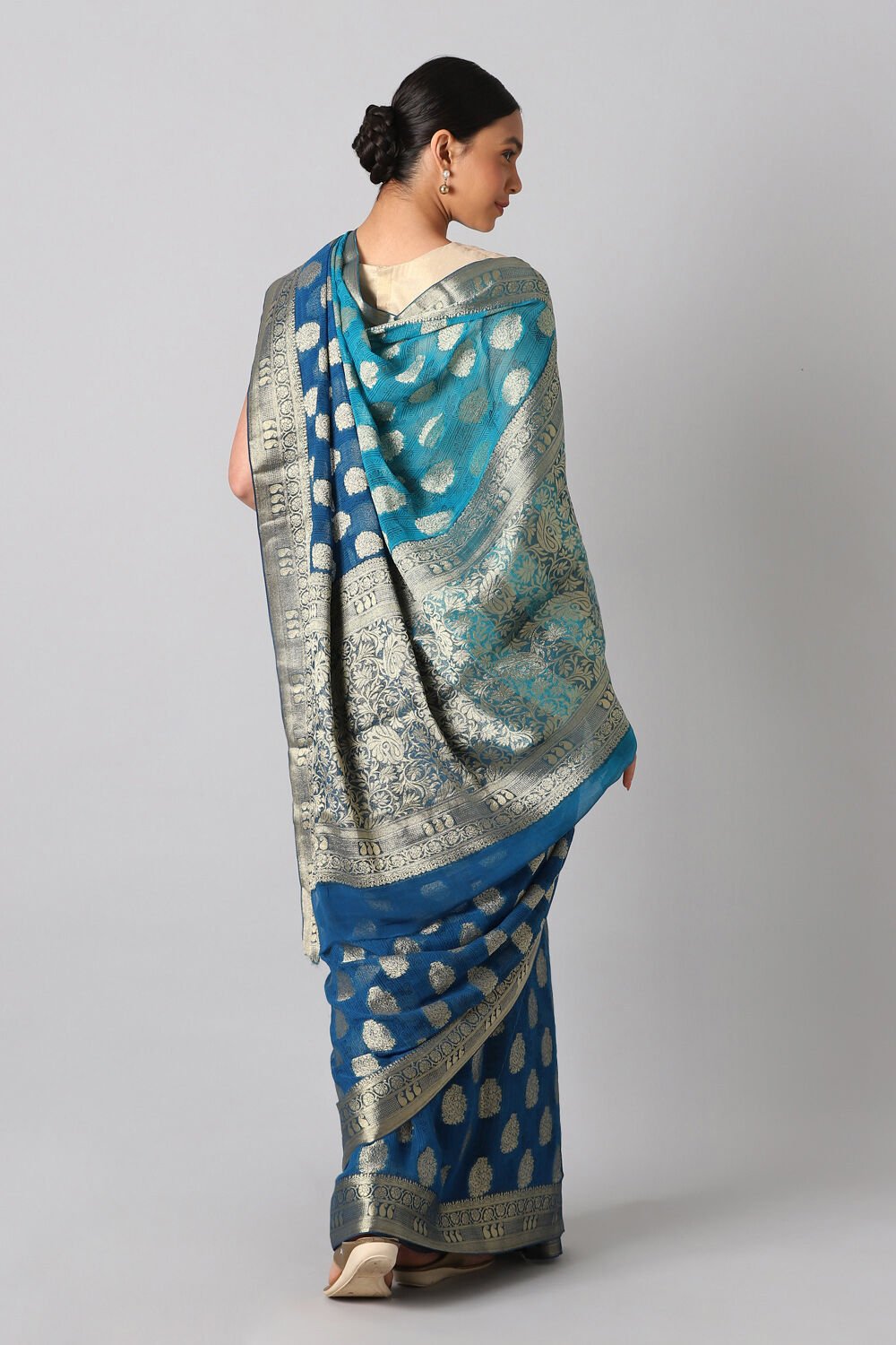 Blue Viscose Pure Georgette Banarasi Saree image number null