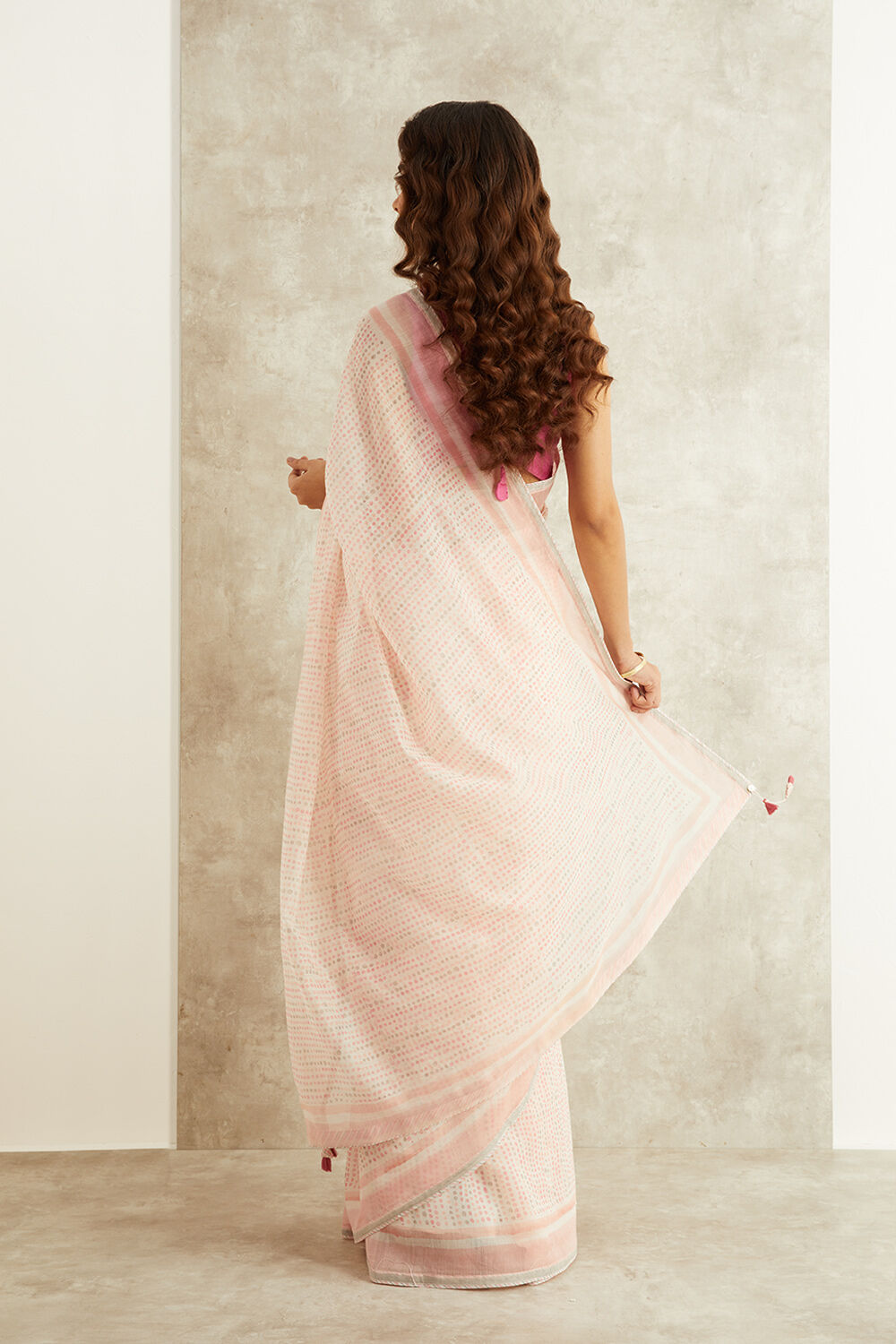 Pink Printed Mukaish Pure Silk Cotton Rajasthan Saree image number null