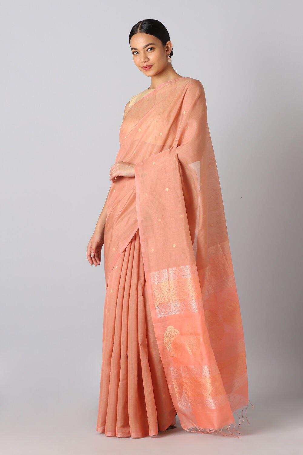 Light Orange Pure Silk Cotton South Saree image number null