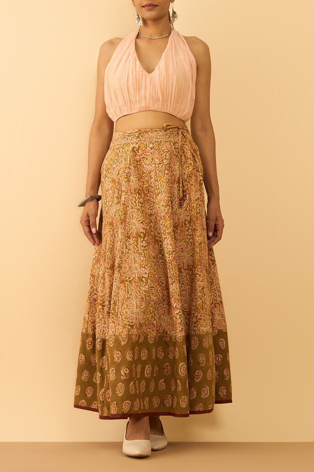 Light Green Printed Kalamkari Pure Cotton Ethnic Skirt image number null