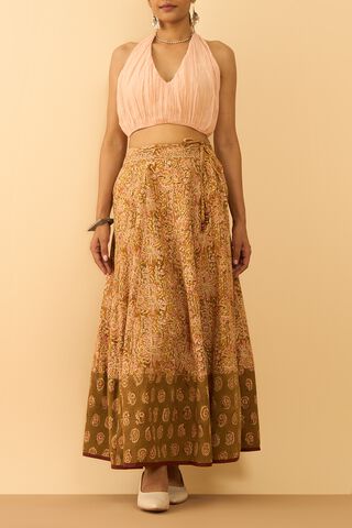 Light Green Printed Kalamkari Pure Cotton Ethnic Skirt thumbnail image number null