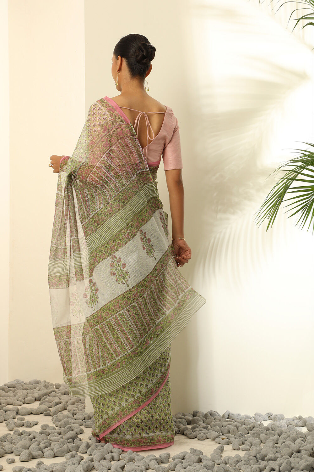 Light Green Pure Cotton Kota Bagru Block Printed Saree image number null