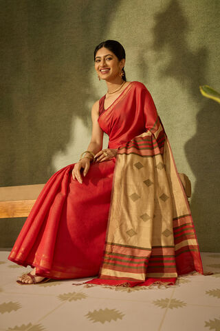 Red Bhagalpur Woven Silk Viscose Saree thumbnail image number null