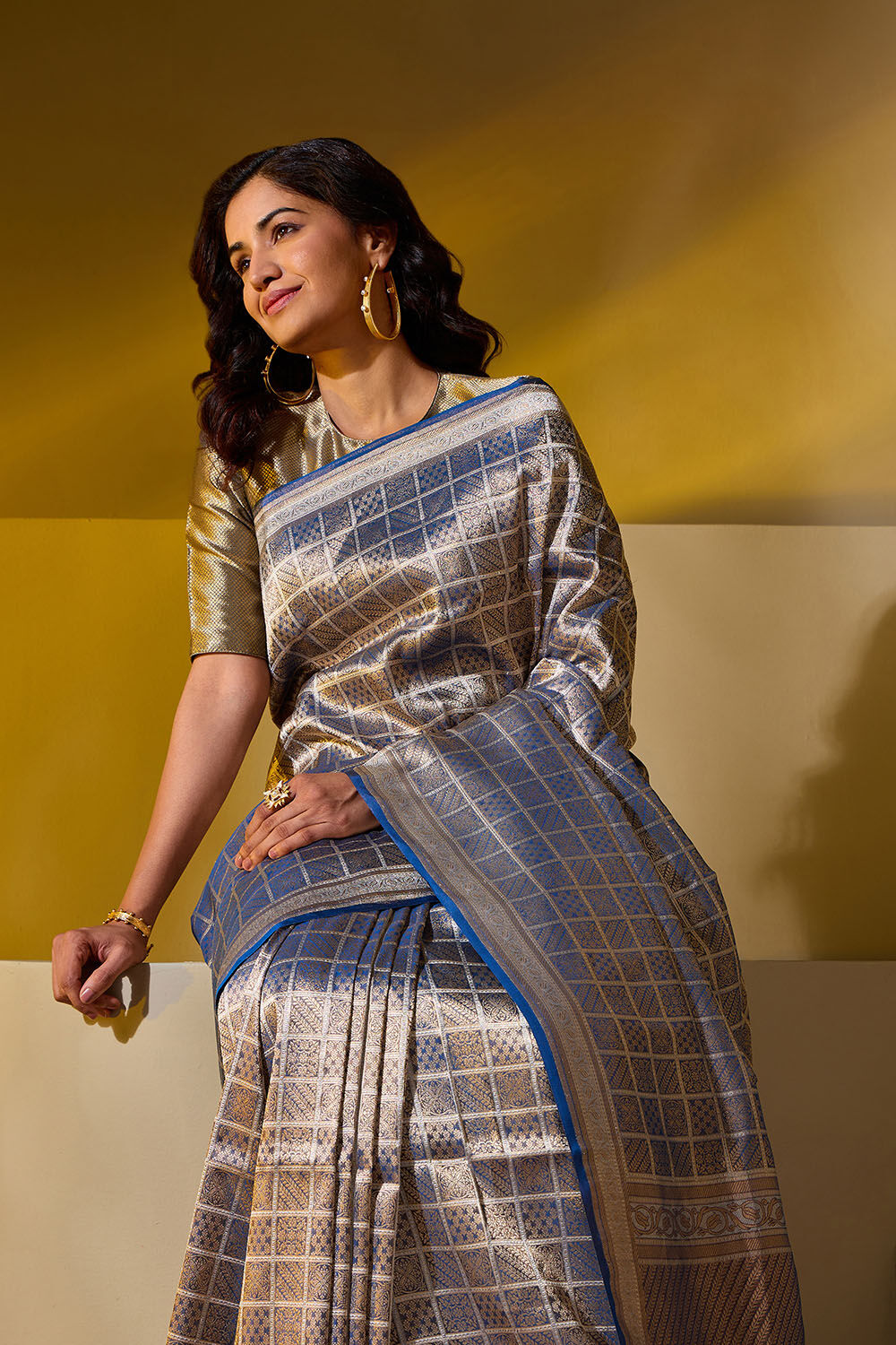 Blue Pure Silk Tissue Brocade Banarasi Saree image number null