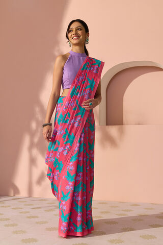 Dark Pink Bengal Screen Printed Pure Cotton Mulmul Saree thumbnail image number null
