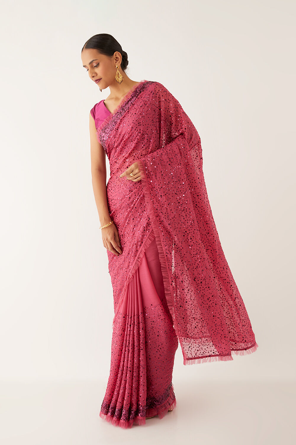 Pink  Organza Viscose Embroidered Saree image number null
