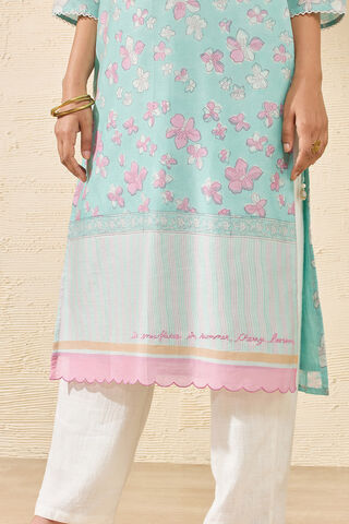 Light Blue Pure Silk Cotton Printed Sanganeri Kurta thumbnail image number null