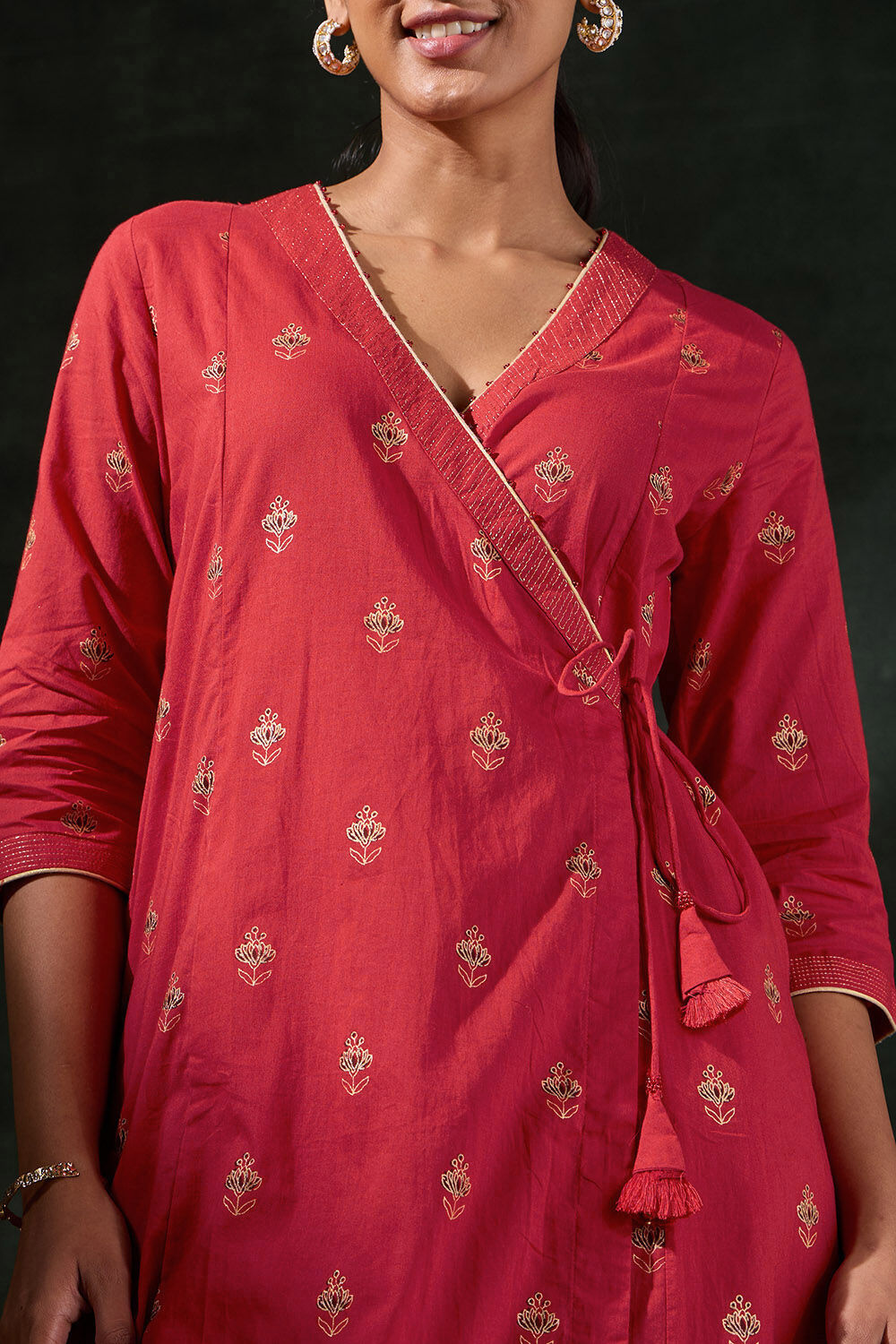 Red Pure Cotton Printed Kurta image number null