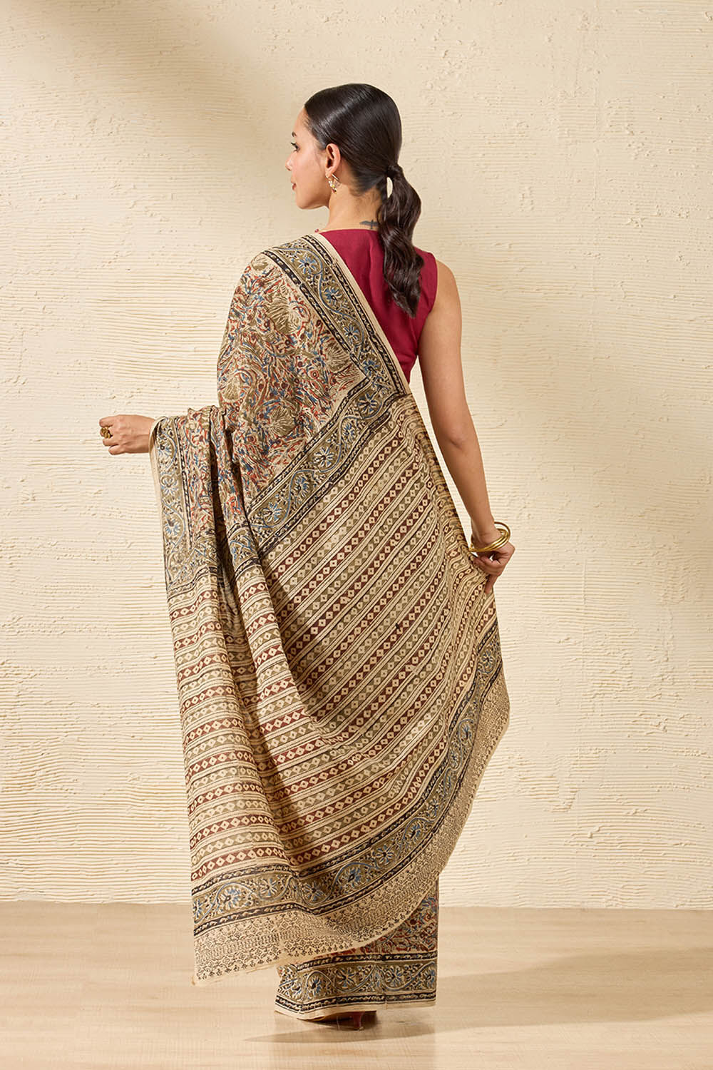Dark Green Printed Kalamkari Machilipatnam Pure Cotton Saree image number null