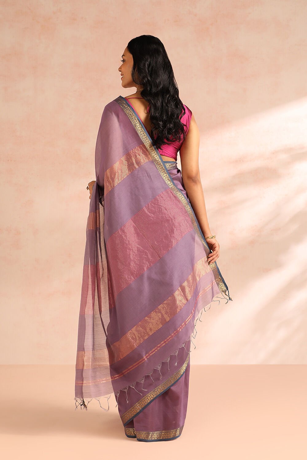 Purple Woven Pure Silk Cotton Maheshwari Saree image number null