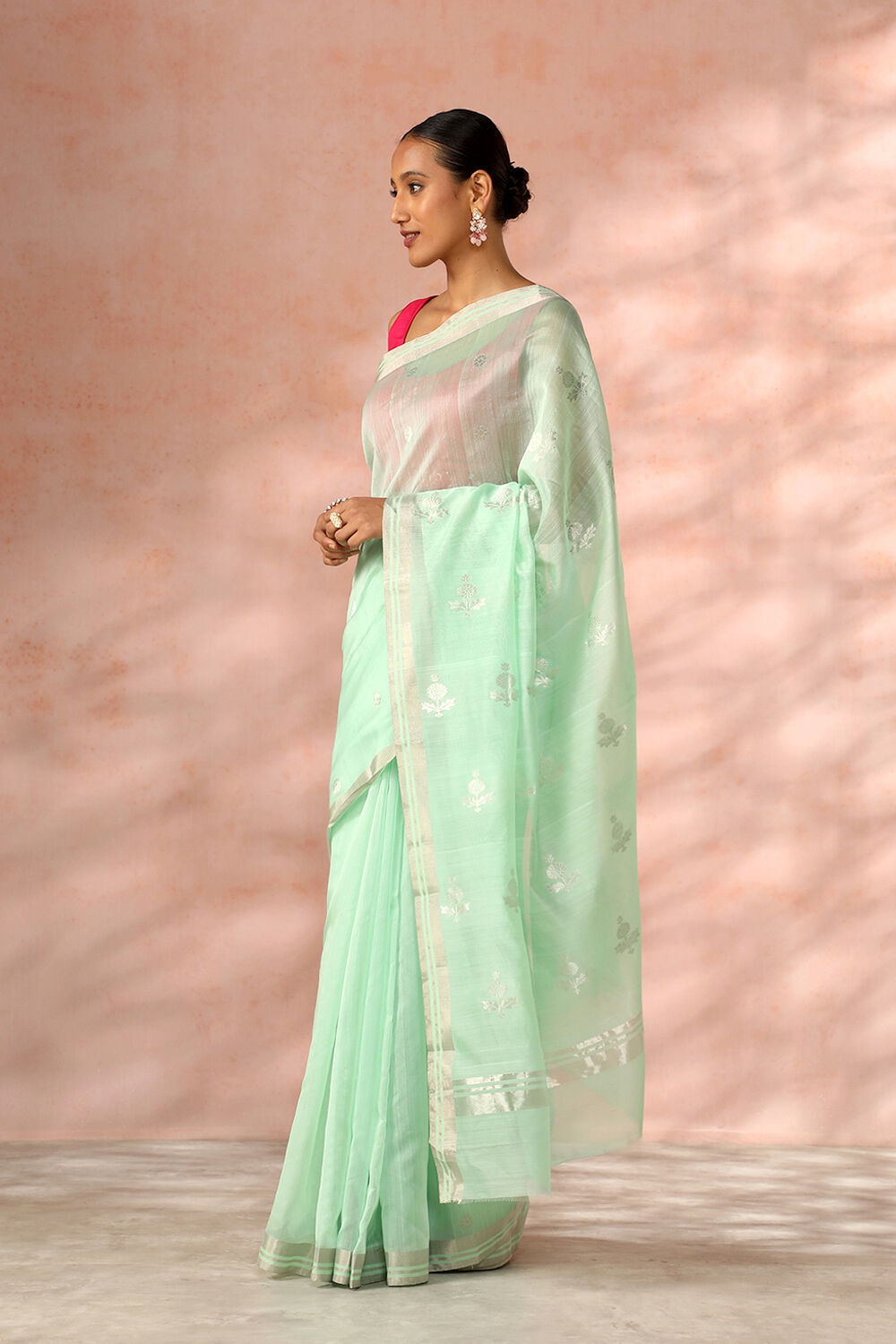 Light Green Chanderi Pure Silk Cotton Woven Saree image number null