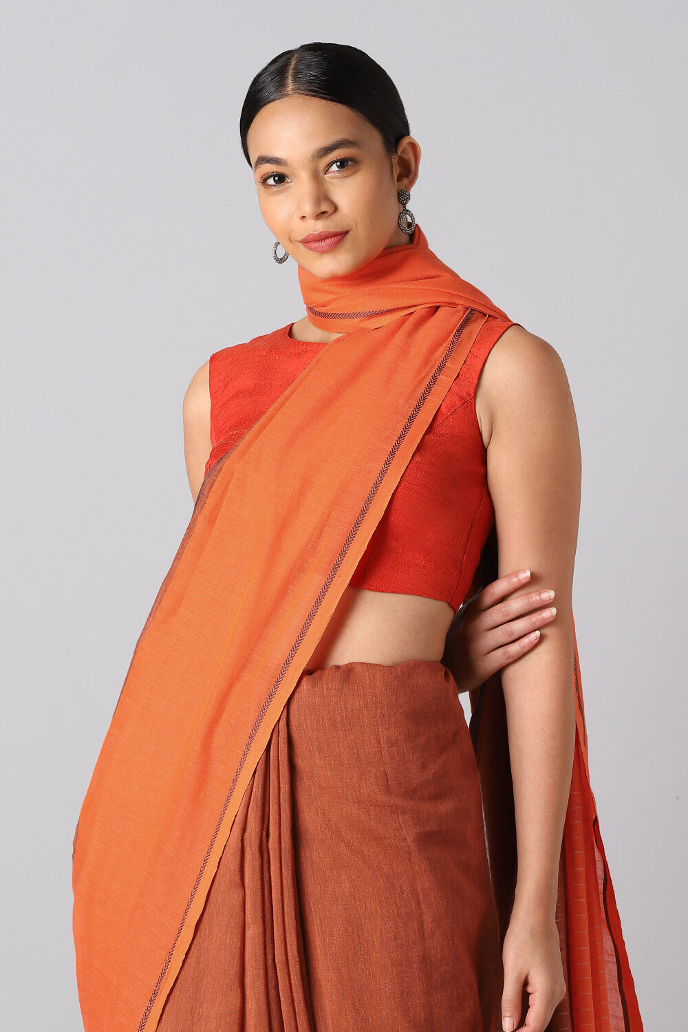 Orange Pure Cotton Bengal Saree image number null