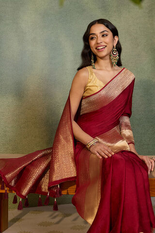 Red Viscose Satin Tanchoi Saree image number