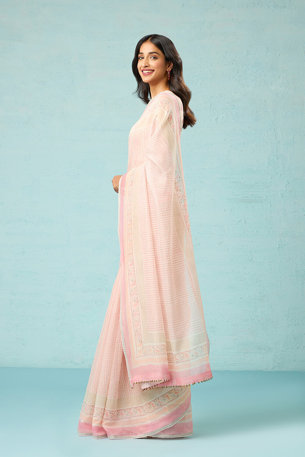 Pink Rajasthan Pure Silk Cotton Printed Mukaish Saree image number null