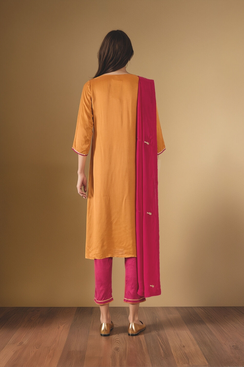 Orange Viscose Embroidered Kurta Set image number null