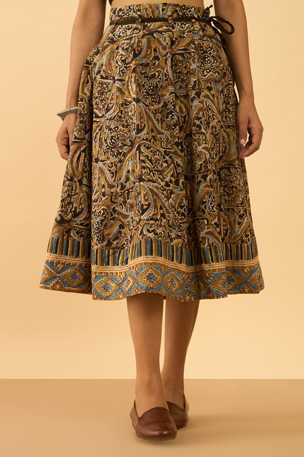 Black Printed Kalamkari Pure Cotton Ethnic Skirt image number null
