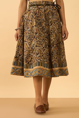 Black Printed Kalamkari Pure Cotton Ethnic Skirt thumbnail image number null