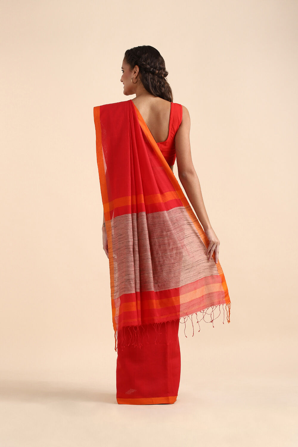 Red Pure Silk Cotton Bengal Saree image number null