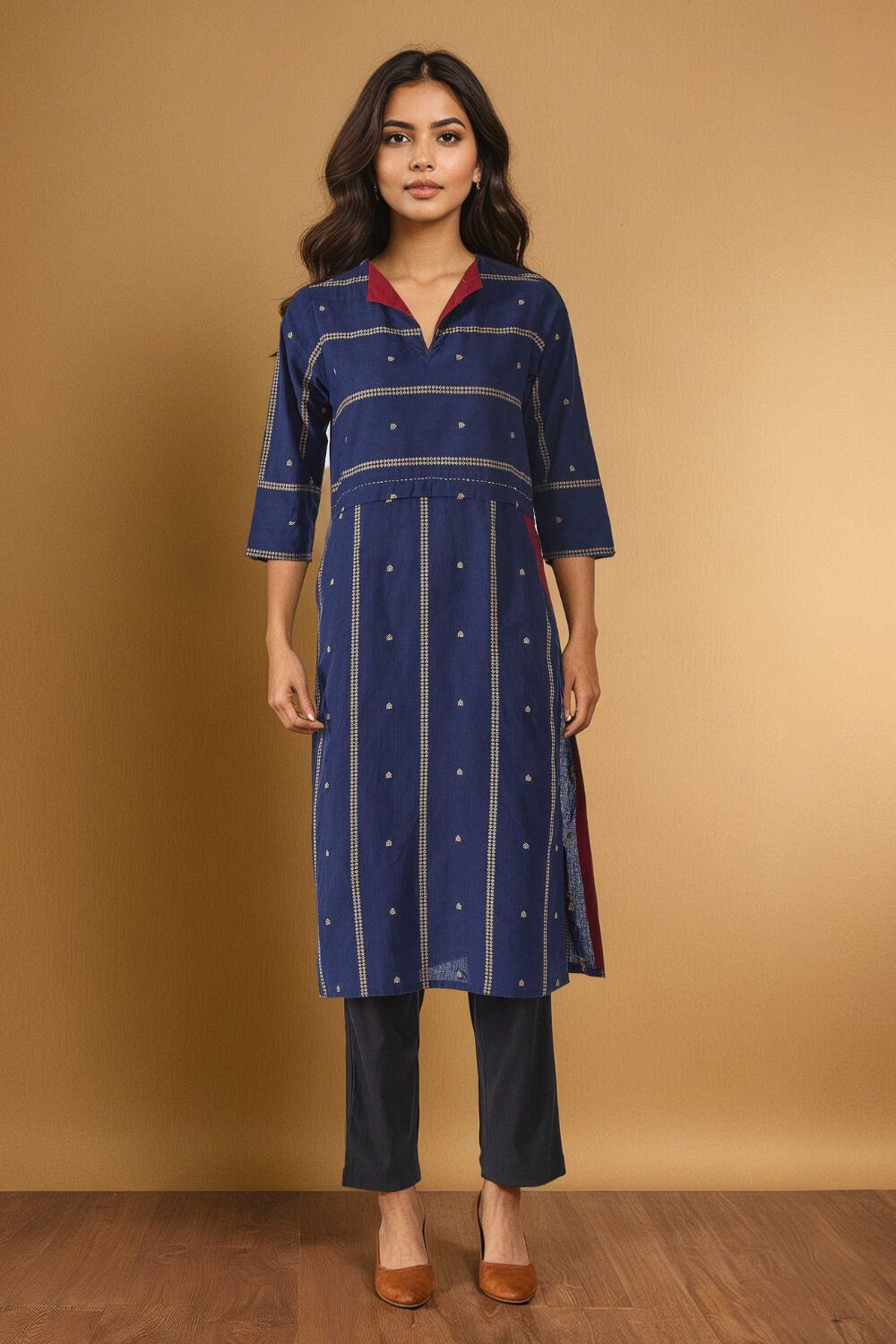 Dark Blue Pure Cotton Woven Kurta image number null
