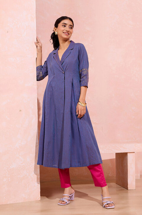 Violet Screen Printed  Pure Cotton Kurta