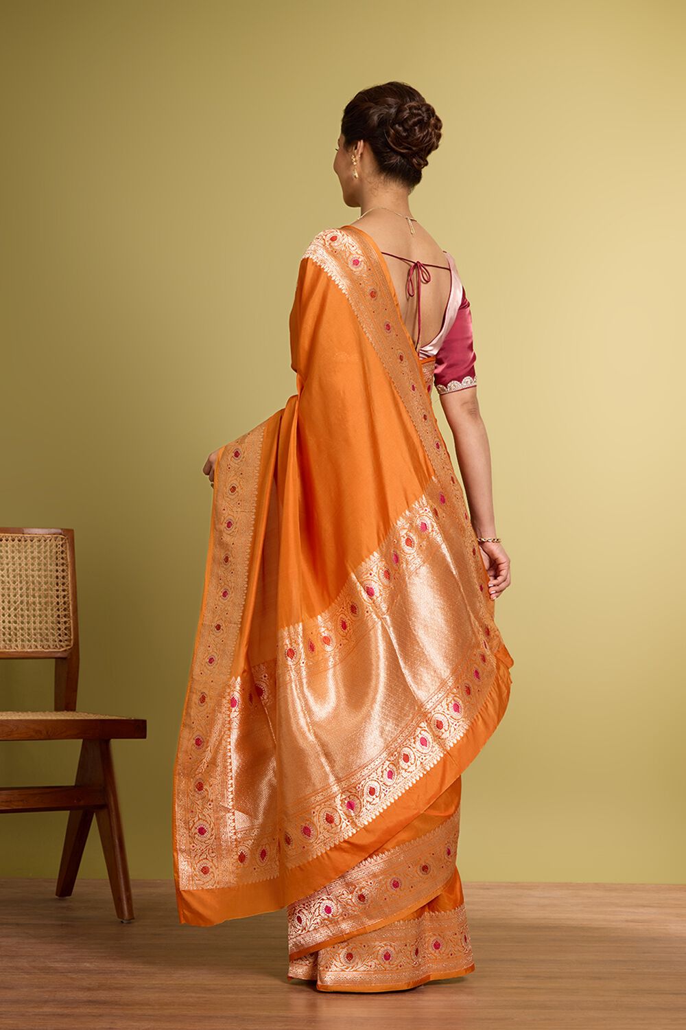 Orange Pure Silk Kadwa Banarasi Saree image number null