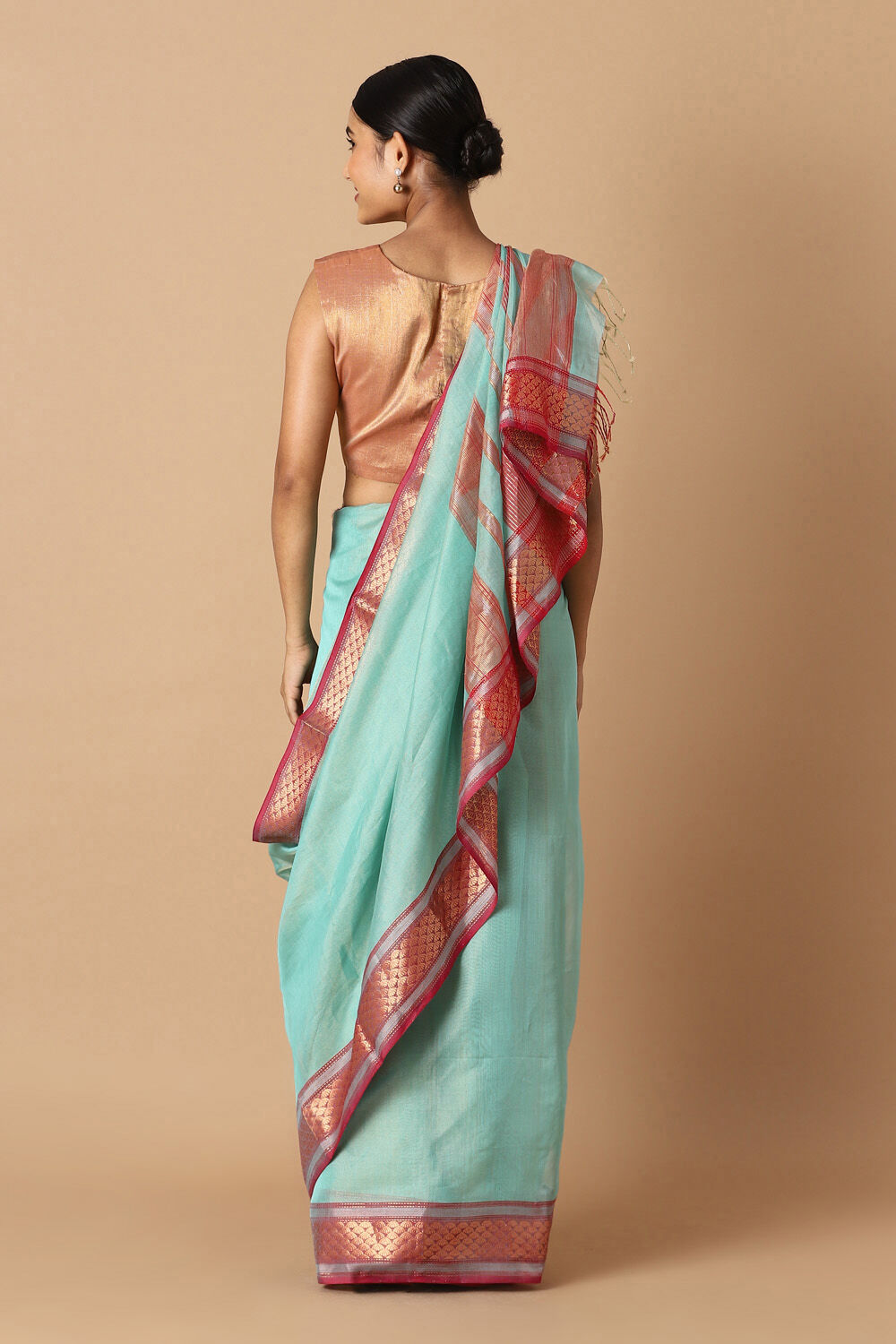 Blue Pure Cotton Tissue Maheswari Saree image number null