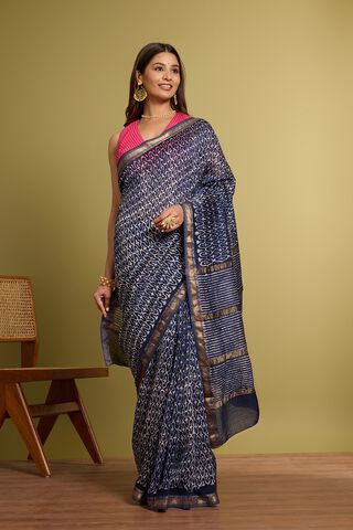 Dark Blue Pure Silk Cotton Batik Saree thumbnail image number null